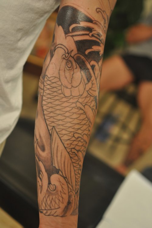 Carp Fish Tattoo On Man Sleeve